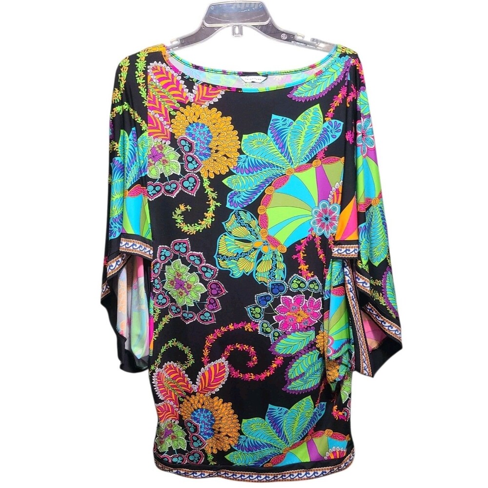 Trina Turk Dress Women's M Colorful Beach Cover Silky Stretch Resort Lounge